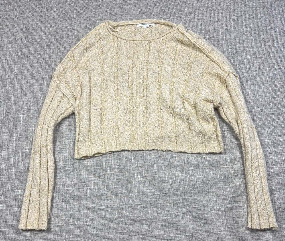 O'Neill Sweater Womens Small Cream Cropped Ribbed Knit Drop Shoulder Pullover